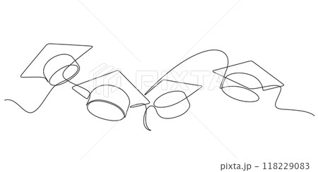 graduation cap celebrating throw continuous one line 118229083