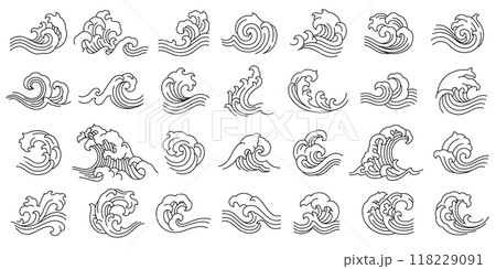 asian wave water pattern line art vector illustration 118229091