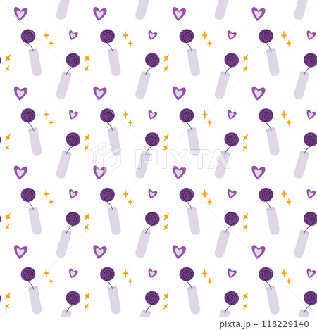 Magic rose bud in test tube, decorative hearts and star Seamless pattern in trendy monochrome violet 118229140
