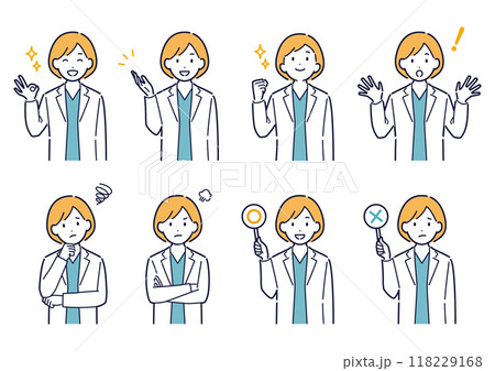 女性医師の表情バリエーションセット＿イラスト 118229168