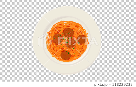 Spaghetti with meatballs served on a plate 118229235