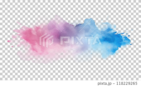 Abstract blue pink watercolor paint brush stroke flow texture PNG transparent background isolated graphic resource. Vibrant mixed navy, purple and rosy color art shape 118229265