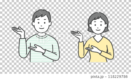 案内をする成人男女の上半身イラスト 案内をする成人男女の上半身イラスト 118229786