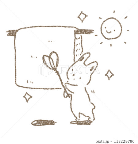 布団たたきをもって太陽の下で布団を干す可愛いうさぎのイラスト 布団たたきをもって太陽の下で布団を干す可愛いうさぎのイラスト 118229790