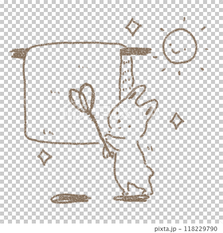 布団たたきをもって太陽の下で布団を干す可愛いうさぎのイラスト 布団たたきをもって太陽の下で布団を干す可愛いうさぎのイラスト 118229790