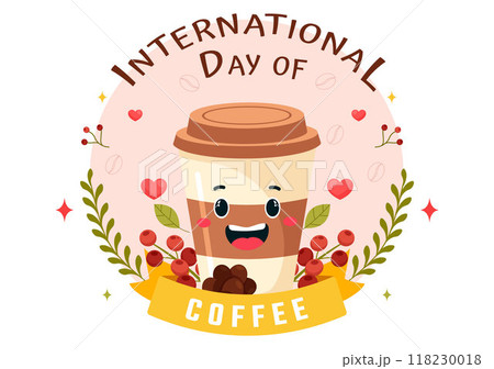 International Coffee Day Vector Illustration on 1st October, Featuring Aromatic Coffee and Relaxing Drink with a Brown Background in a Cute Cartoon 118230018