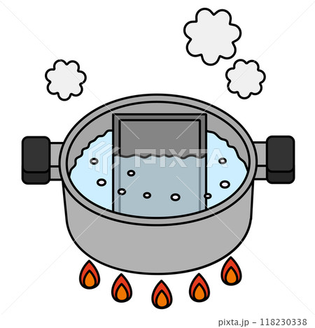 レトルト食品を鍋で温めているイラスト レトルト食品を鍋で温めているイラスト 118230338