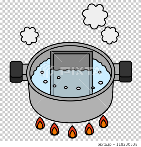 レトルト食品を鍋で温めているイラスト レトルト食品を鍋で温めているイラスト 118230338