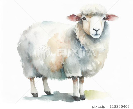 水彩画で描かれた羊 118230405