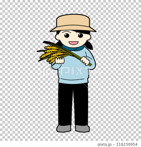 稲を持つ女性のイラスト 118230954