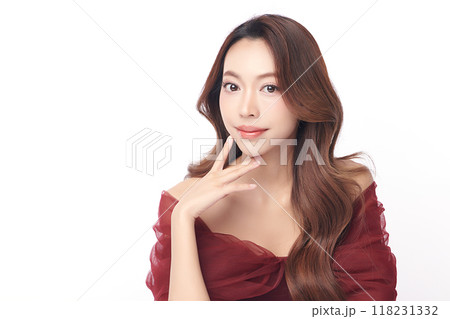 Beautiful young asian woman with clean fresh skin on white background, Face care, Facial treatment, Cosmetology, beauty and spa, Asian women portrait. 118231332