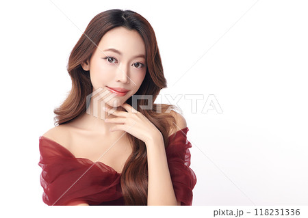 Beautiful young asian woman with clean fresh skin on white background, Face care, Facial treatment, Cosmetology, beauty and spa, Asian women portrait. 118231336