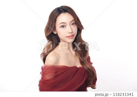 Beautiful young asian woman with clean fresh skin on white background, Face care, Facial treatment, Cosmetology, beauty and spa, Asian women portrait. Beautiful young asian woman with clean fresh skin on white background, Face care, Facial treatment, Cosmetology, beauty and spa, Asian women portrait. 118231341