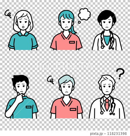 医療関係者のアイコンセット　困ったり悩む 118231398