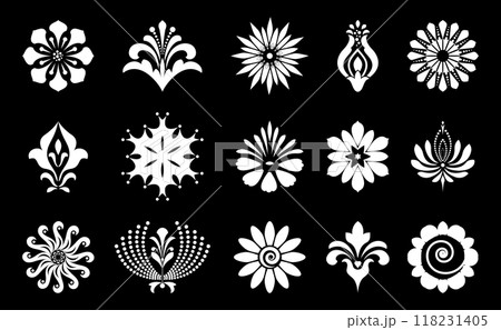 Flowers icon set. Flowers isolated on transparent background. Flowers in modern simple. Cute round flower plant nature collection. Vector illustrator Flowers icon set. Flowers isolated on transparent background. Flowers in modern simple. Cute round flower plant nature collection. Vector illustrator 118231405