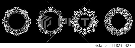 Set of decorative frames Elegant vector element for design in Eastern style, place for text. Floral black and white borders. Lace illustration for invitations and greeting cards. 118231427