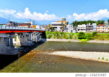 大橋(大橋歩道橋)／天竜川を上流側より国道153号方面を望む(長野県伊那市)【2024.9】 118231487