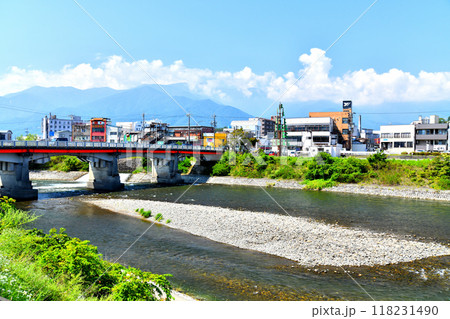 大橋(大橋歩道橋)/天竜川を上流側より国道153号方面を望む(長野県伊那市)【2024.9】 大橋(大橋歩道橋)/天竜川を上流側より国道153号方面を望む(長野県伊那市)【2024.9】 118231490