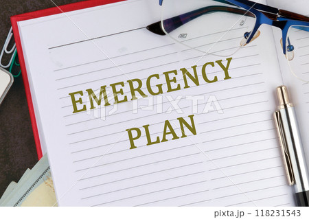 Conceptual emergency plan symbol. Copy space. Emergency plan words written there is a memo for analysis in the business notebook 118231543