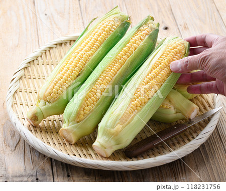 収穫したとうもろこし 収穫したとうもろこし 118231756
