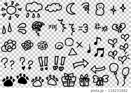 かわいい手描きの落書きアイコンセット 118231882