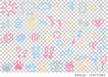 かわいい手描きの落書きアイコンセット かわいい手描きの落書きアイコンセット 118231883