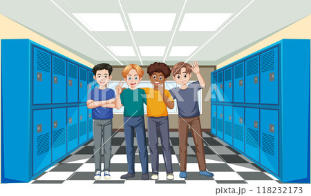Friends in School Hallway Friends in School Hallway 118232173