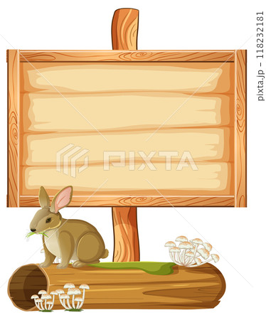 Wooden Sign with Rabbit and Mushrooms 118232181