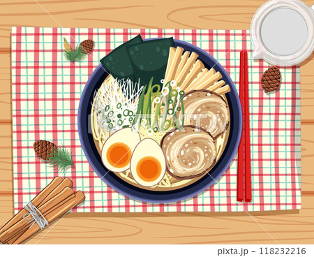 Delicious Ramen Bowl with Toppings Delicious Ramen Bowl with Toppings 118232216