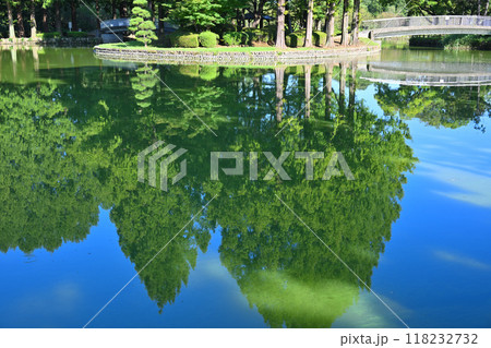 湖沼 水鏡 真夏の水辺風景 湖沼 水鏡 真夏の水辺風景 118232732