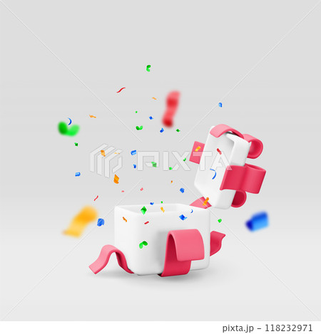 3D open gift box with falling confetti 118232971