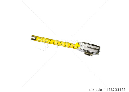 Metal measuring tape isolated on white background , Chrome tape measure Metal measuring tape isolated on white background , Chrome tape measure 118233131