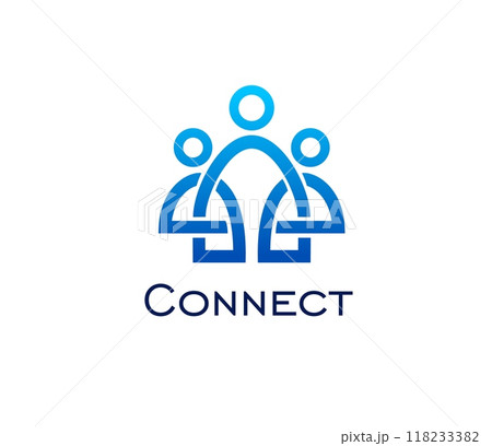 Connect people or family union icon for teamwork or community, vector symbol. People connecting in geometric line emblem for social community, people together and family support or kids charity 118233382