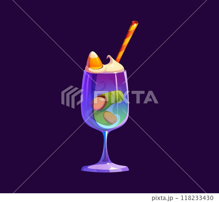 Cartoon Halloween cocktail or monster drink with zombie fingers, vector magic potion. Halloween holiday or horror night spooky cocktail drink glass with trick or treat candy corn and drinking straw Cartoon Halloween cocktail or monster drink with zombie fingers, vector magic potion. Halloween holiday or horror night spooky cocktail drink glass with trick or treat candy corn and drinking straw 118233430