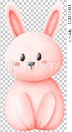 A pink rabbit is sitting. 118233481