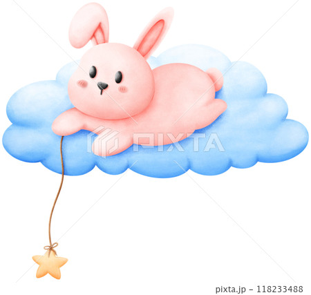 Rabbit sleeps on a cloud with falling stars Rabbit sleeps on a cloud with falling stars 118233488