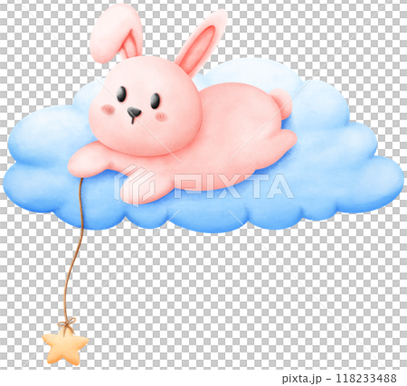 Rabbit sleeps on a cloud with falling stars Rabbit sleeps on a cloud with falling stars 118233488