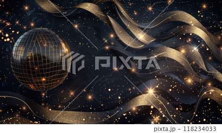 Golden disco ball with sparkling stars, perfect for a party or event poster. Golden disco ball with sparkling stars, perfect for a party or event poster. 118234033