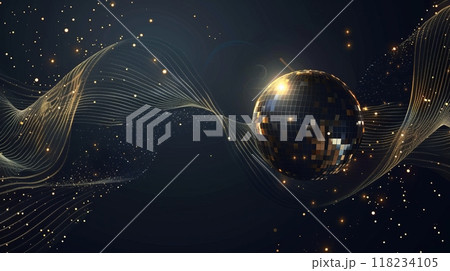 Golden disco ball with sparkling stars, perfect for a party or event poster. Golden disco ball with sparkling stars, perfect for a party or event poster. 118234105