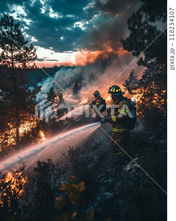 Firefighters Battling a Forest Fire 118234107