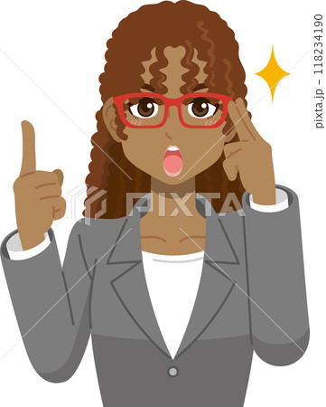 眼鏡をクイっとして提案する女性社員(黒人) 眼鏡をクイっとして提案する女性社員(黒人) 118234190