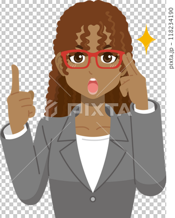 眼鏡をクイっとして提案する女性社員(黒人) 眼鏡をクイっとして提案する女性社員(黒人) 118234190