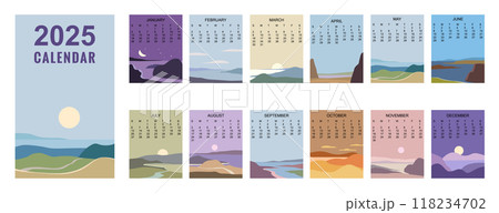 Monthly 2025 Calendar abstract landscape natural background 118234702