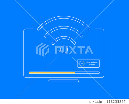 Vector illustration of CTV advertising concept. Connected TV ads and data-driven media marketing. Programmatic CTV campaigns for targeted tv advertising. Isolated on blue background with icons Vector illustration of CTV advertising concept. Connected TV ads and data-driven media marketing. Programmatic CTV campaigns for targeted tv advertising. Isolated on blue background with icons 118235225