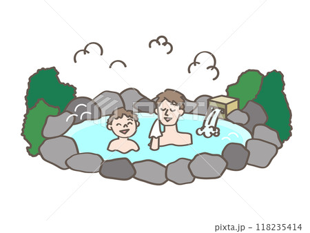 温泉に入る家族 118235414