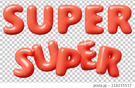 Super red Inflatable flying word for promotion design. 3D render illustration of sale and discount floating text design element. Balloon cartoon volumetric sign for special offer advertising. 118235517