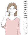 顔に片手を当てる女性　スキンケア　悲しい顔 118235868