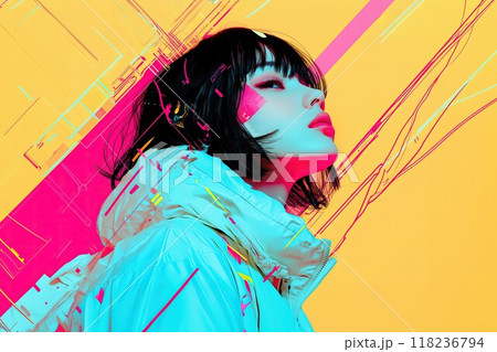 ダウンジャケットを来たボブヘアの少女 118236794