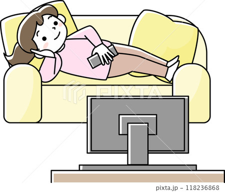 ソファでくつろぎながらテレビを見る女性 ソファでくつろぎながらテレビを見る女性 118236868