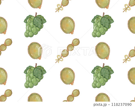 Seamless patterns tanghulu hand drawn Sugarcoat street food Asian fruit viral dessert. 118237090